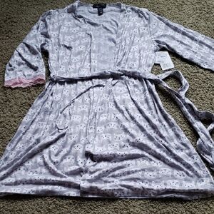 Women's Cat Print Robe w/ Pink Lace Trim